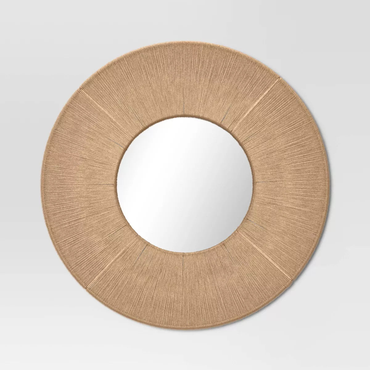 30" Round Jute Macrame Woven with 15" Round Mirror Wall Décor Brown