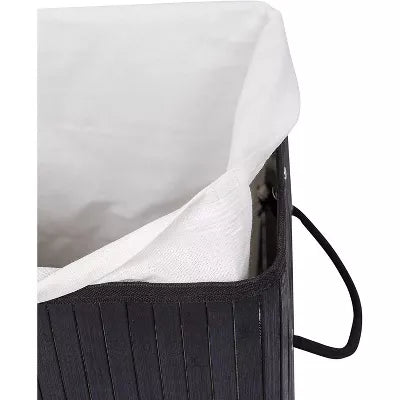 Bamboo Square Laundry Hamper with Lid and Cloth Liner - Black