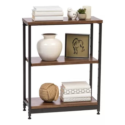 Wood and Metal Shelf Brown/Black