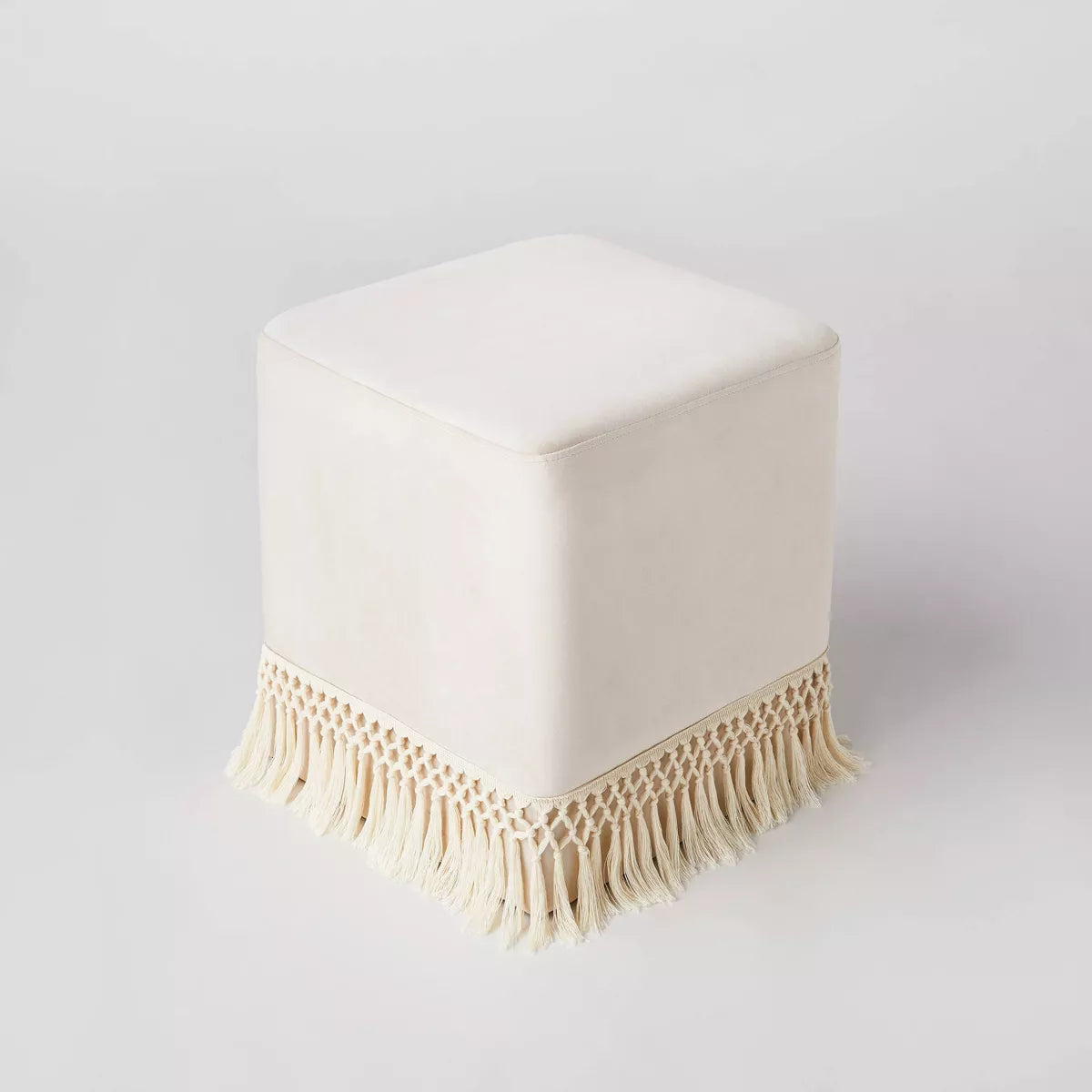 Westchester Fringe Cube Light Beige Velvet