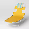 Recycled Fabric Outdoor Portable Beach Lounger with Headrest Yellow - Weather-Resistant, Steel Frame