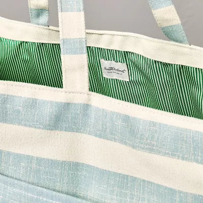 Bold Stripe Canvas Tote Bag Cream/Light Blue/Green