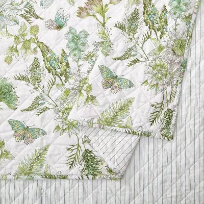 Full/Queen Quilt Botanical Floral Green
