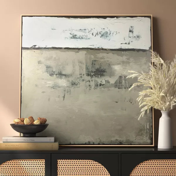 Color Block Abstract Canvas Framed Art Neutrals