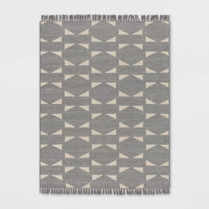 Positive Negative Geo Tapestry Rectangular Woven Area Rug Gray, 5 x 7