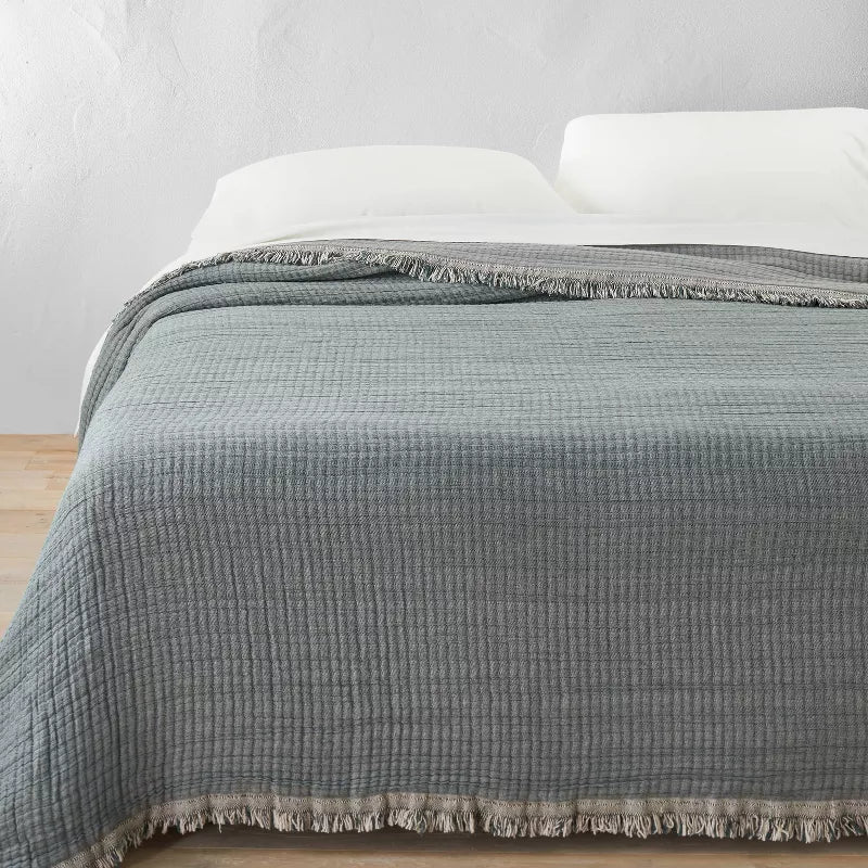 Reversible Textured Cotton Chambray Coverlet - Full/Queen