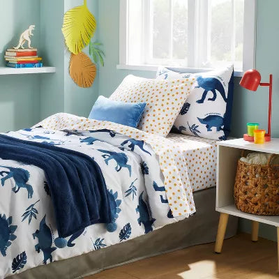Dinosaur Value Multi-Piece Kids' Bedding Set Watercolor Blue - Twin