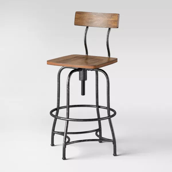 Woodsboro Adjustable Barstool Brown - Metal Frame, Wood Seat, Home Bar Furniture