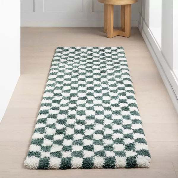 Adelaide Mid-Century Checkered Shag Indoor Area Rug 2'8"x8'