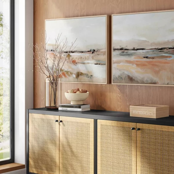 Faded Landscape Framed Wall Canvases Natural - Set of 2