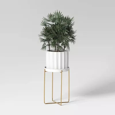 Iron Indoor Outdoor Plant Stand White/Brass