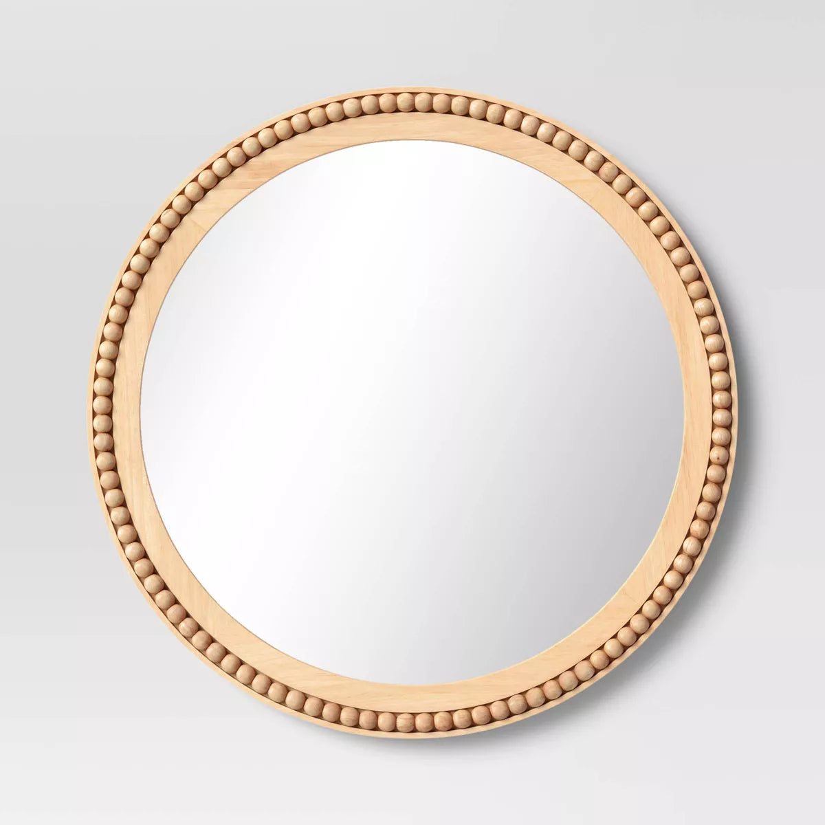 28" Dia Round Wooden Beaded Wall Mirror Natural - Threshold™ - SHOWROOM ITEM