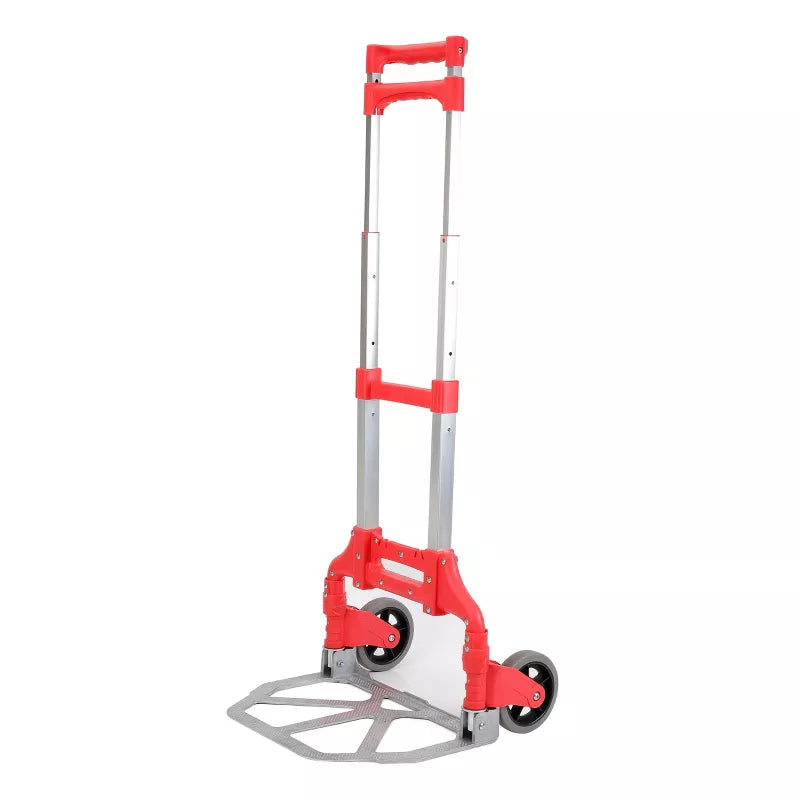Folding Utility Cart - Aluminum Rolling Dolly with Wheels, Universal Storage, No Assembly Required, Red
