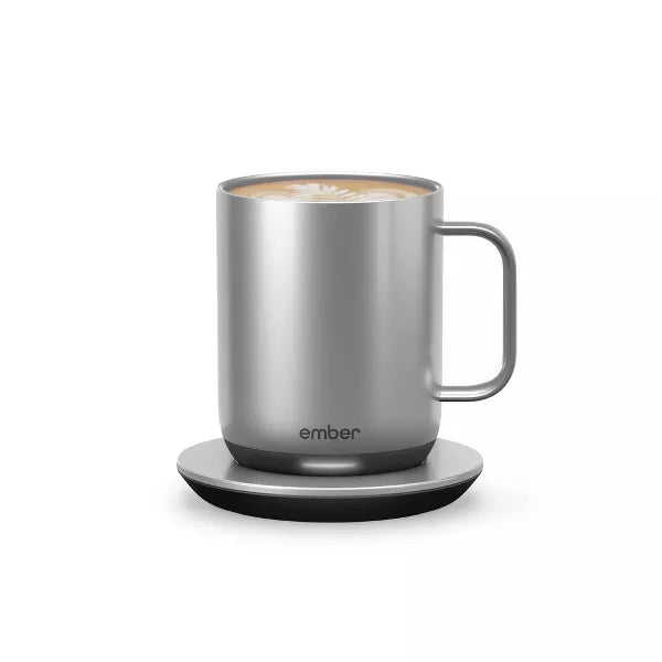 Mug Temperature Control Smart Mug Stainless Steel: Light Silver, Hand Wash, Includes Coaster, Hot Beverages