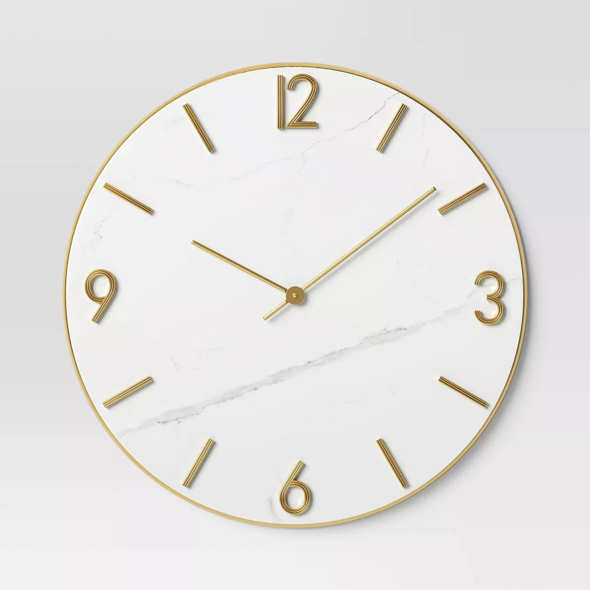 26" Faux Marble Finished in Polished Brass Wall Clock White - Threshold™: Elegant Timepiece for Indoor Use SHOWROOM ITEM