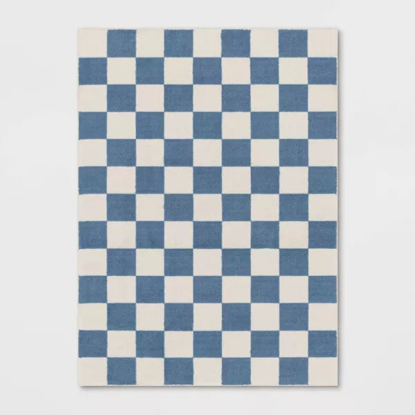 Area Kids' Rug Checker Blue,  4' x 5'5"