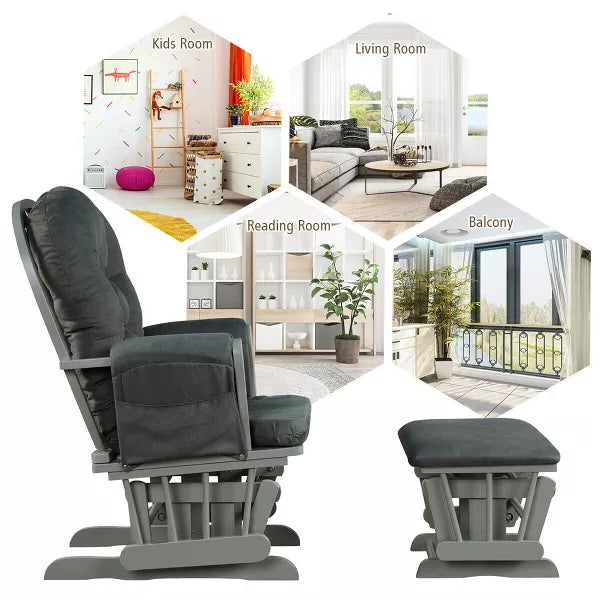 Baby Nursery Relax Rocker Rocking Chair Glider & Ottoman Set w/ Cushion