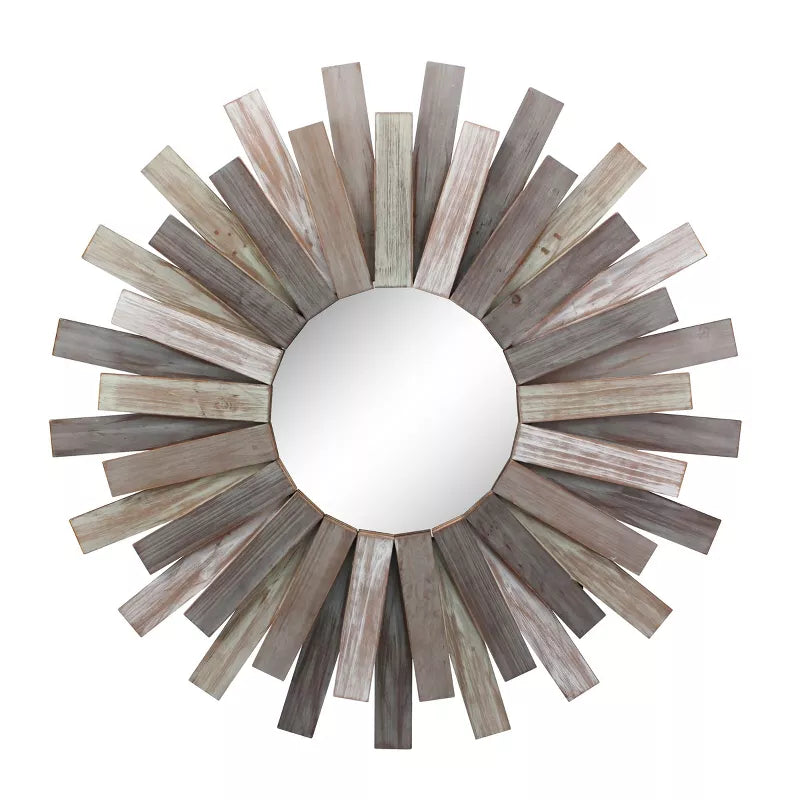 Wooden Sunburst Wall Mirror Brown