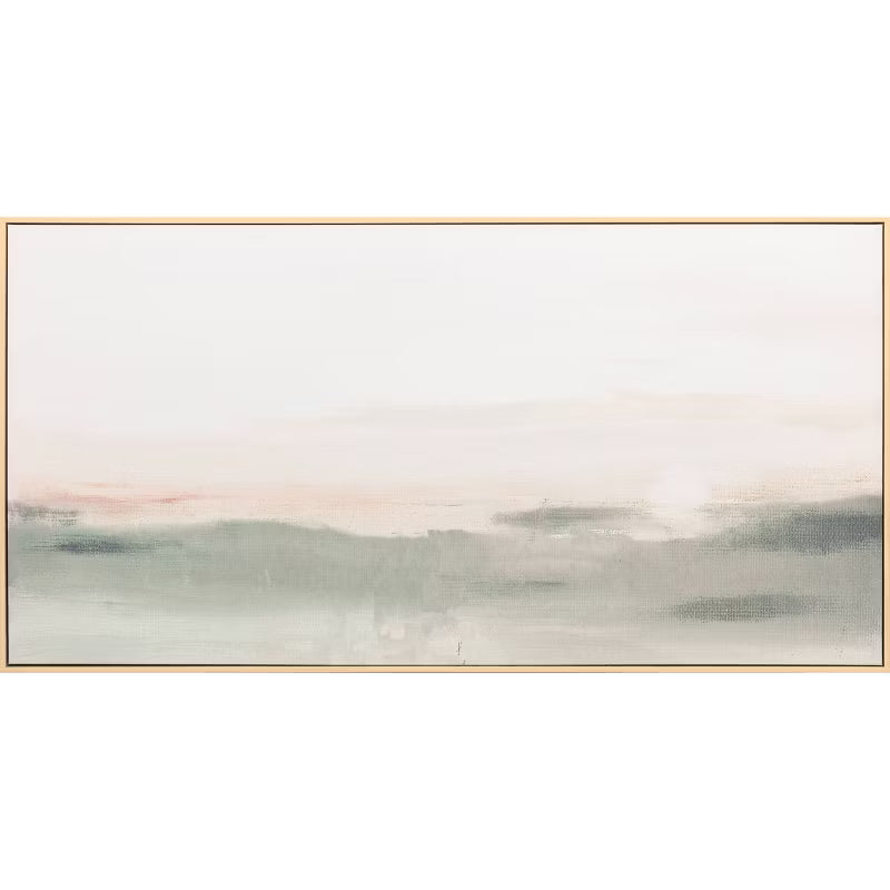 Haze Framed Wall Canvas - Modern Abstract Digital Art, Beige Frame