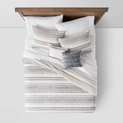 5pc Woven Diamond Stripe Comforter Set Cream/Black - Full/Queen