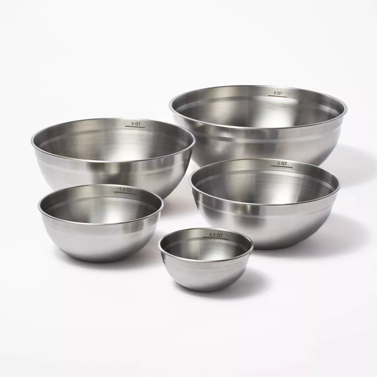 5pc Stainless Steel Non-Slip Mixing Bowls (no lids) Silver