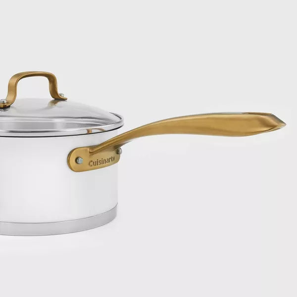 Classic 8pc Stainless Steel Cookware Set with Brushed Gold Handles Matte White: Induction & Oven Safe Pans