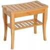 Long Bamboo Shower Bench Seat, Wooden Spa Shower Stool with Underneath Storage Shelf Shoe Organizer