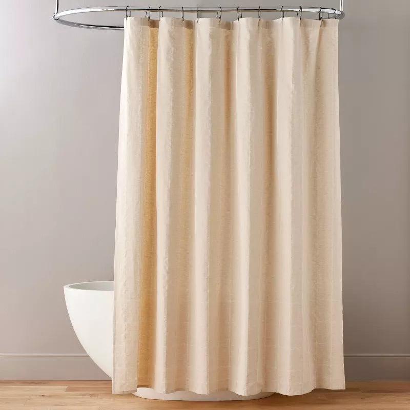 Textured Windowpane Shower Curtain Beige: Cotton Blend, Dobby Weave