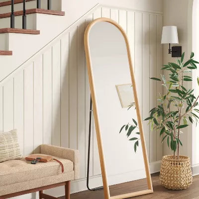 Arch Floor Mirror Natural - Modern Polystyrene Frame, No Assembly, Freestanding Design