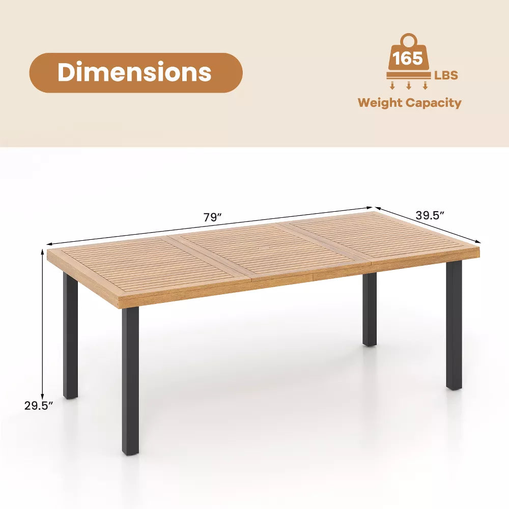 Acacia Wood Dining Table for 8 People, Large Rectangular Patio Table with Built-in Umbrella Hole