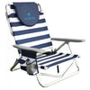 On-Your-Back Sand Chair, Beach Reclining Lawn Chair w/Backpack Straps, Outdoor Furniture for Pool, Camping, or Backyard, Blue Stripe