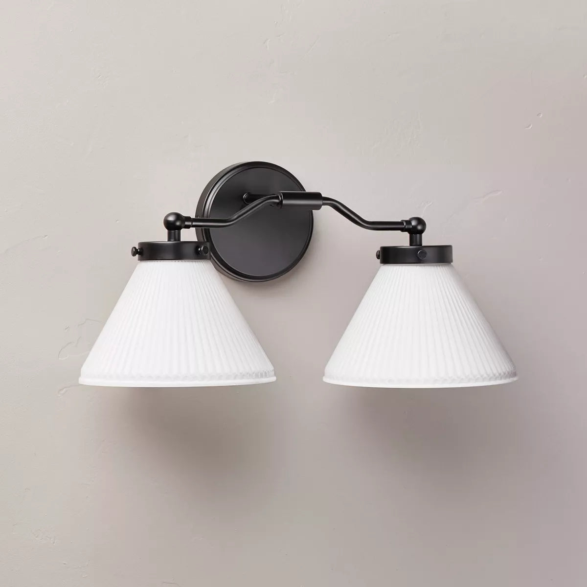 Reeded Milk Glass 2-Bulb Vanity Wall Sconce