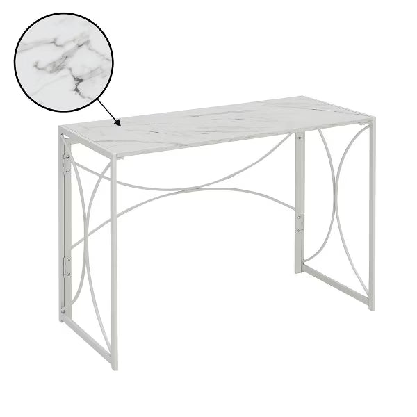 Nova Folding Desk in White Faux Marble/White