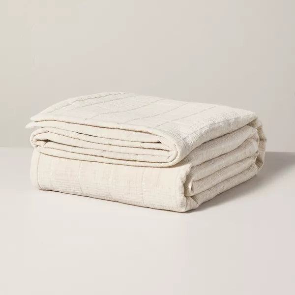 Textured Grid Coverlet Beige King