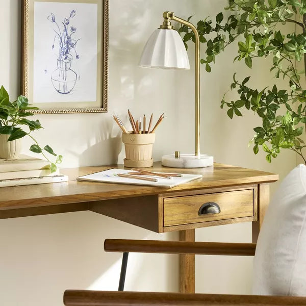 Fluted Ceramic Table Lamp with Marble Base