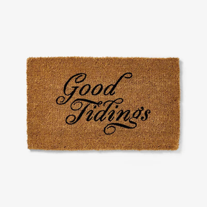 1'6"x2'6" 'Good Tidings' Outdoor Coir Doormat Black - High Pile, Classic Pattern