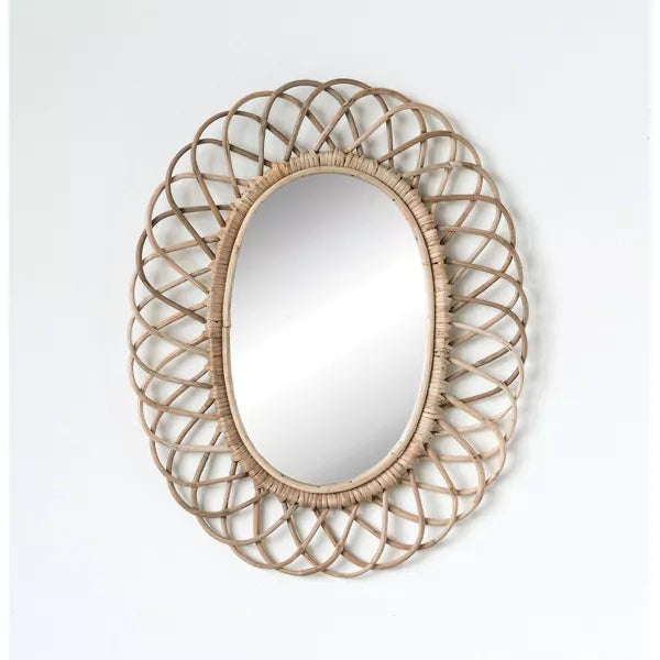 Oval Woven Bamboo Wall Mirror Brown