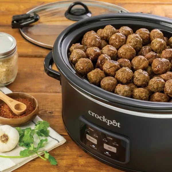 6qt Cook & Carry One Touch Programmable Slow Cooker Matte Black: Locking Lid, Removable Stoneware Pot