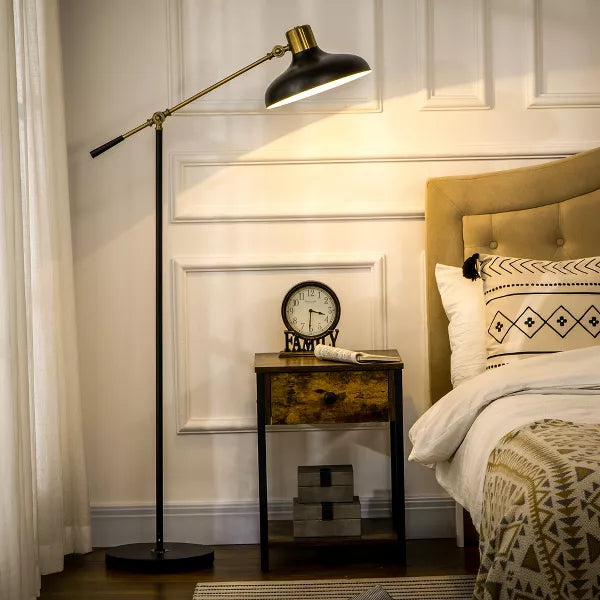 Adjustable Floor Lamps, Standing Lamp with Balance Arm, Adjustable Head and Height, Black and Gold Lamp