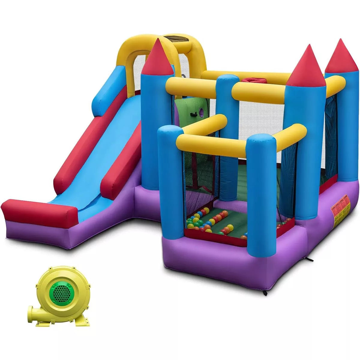 5-In-1 Inflatable Bounce Castle with Basketball Rim & Climbing Wall