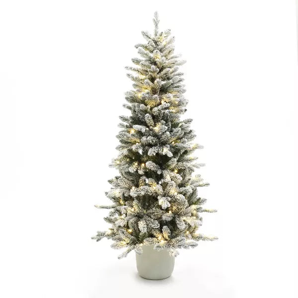 Multicolored Pre-Lit Flocked Artificial Tree Potted Green