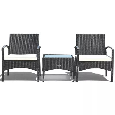 2 PCS Furniture Set Table & 2 Chair Patio Wicker Rattan W/Cushion