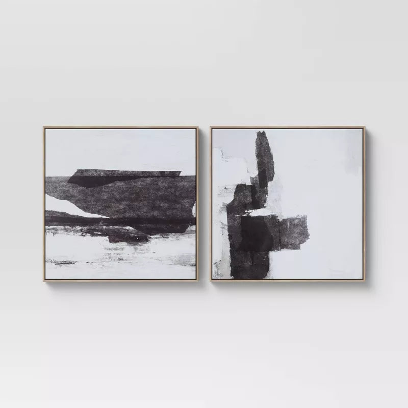 (Set of 2) 24" x 24" Framed Canvas Black - Threshold™: Modern Style, Digital Abstract Art, Vertical Polystyrene Frame SHOWROOM ITEM