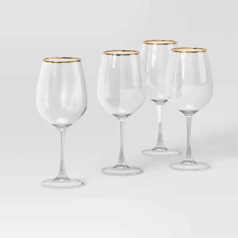 4pc Stemmed Wine Glass Set Gold