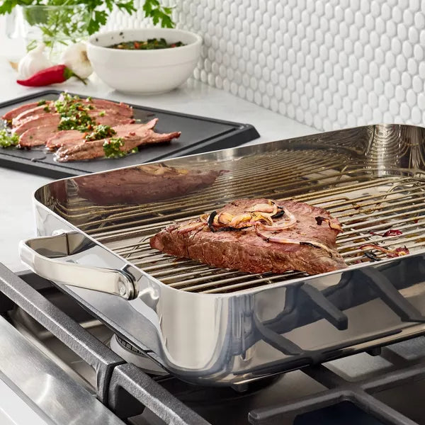 2pc Stainless Steel Roaster with Wire Rack Silver