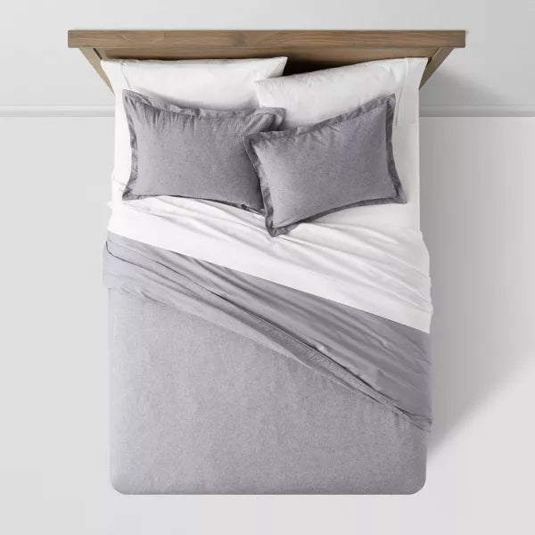 Cotton Linen Chambray Duvet Cover & Sham Set - King