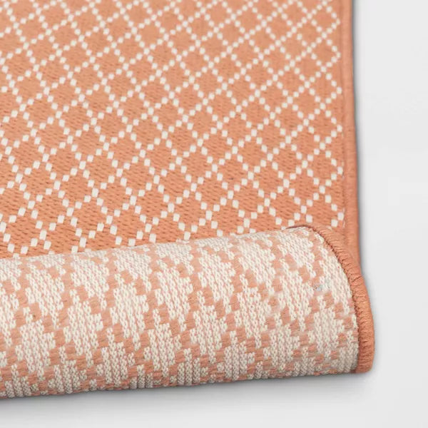 Diamond Power Loom Woven Area Rug Rust - Diamond Pattern, Flat Pile, Indoor Use, Cotton & Polyester - 4'x5'6"