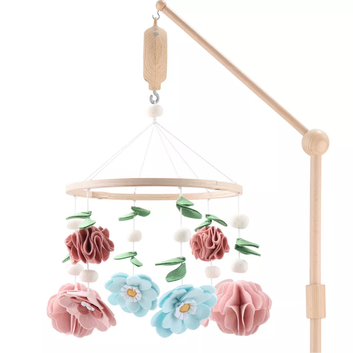 The Peanutshell Deluxe Wooden Crib Mobile Set with Arm - Pink/BlueSHOWROOM ITEM