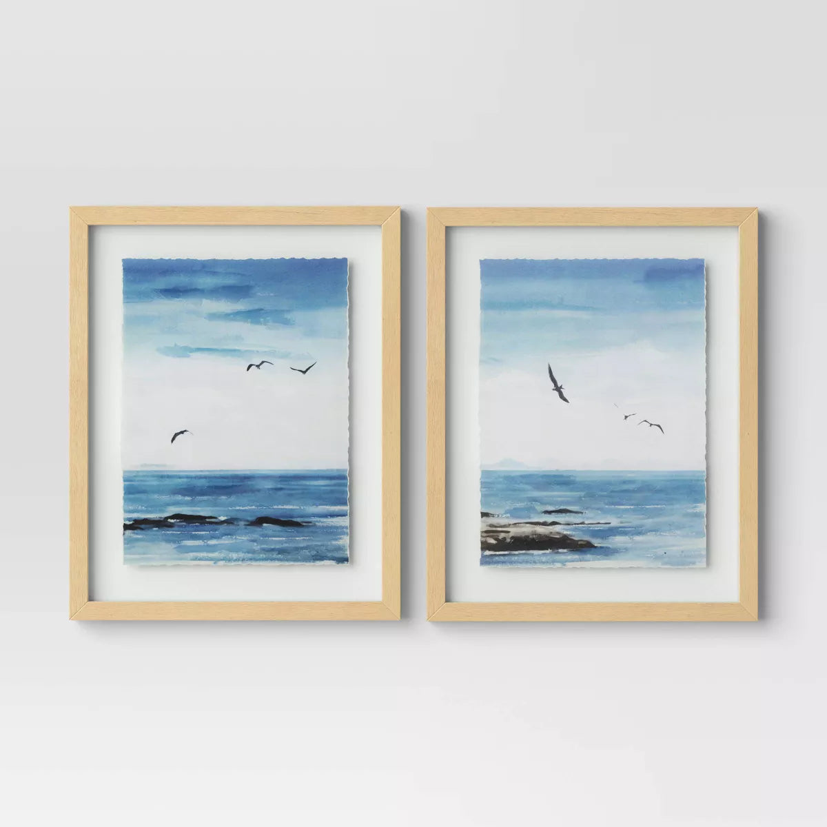 (Set of 2) 16" x 20" Seascape Framed Art Set Natural