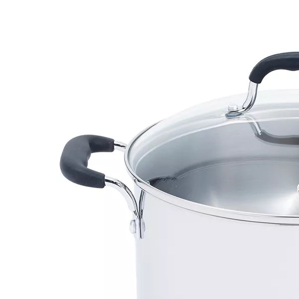 12qt Stock Pot with Lid, Stainless Steel Cookware: Vented Lid, Extra-Deep, Dishwasher & Oven Safe, Silicone Handle